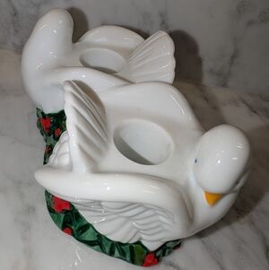 🕊️ Avon Two Turtle Doves Ceramic Candle Holder Vintage 1993 Christmas Decor